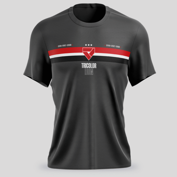 Camiseta Tricolor Run 2023 Cinza Escuro Unissex | Edição Comemorativa da Vitória da Copa do Brasil.